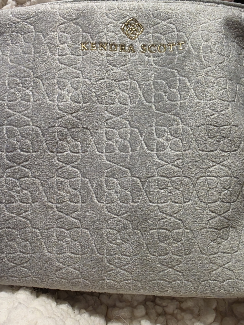 Kendra Scott Metallic Light Silver Cosmetic Pouch with Embossed Logo